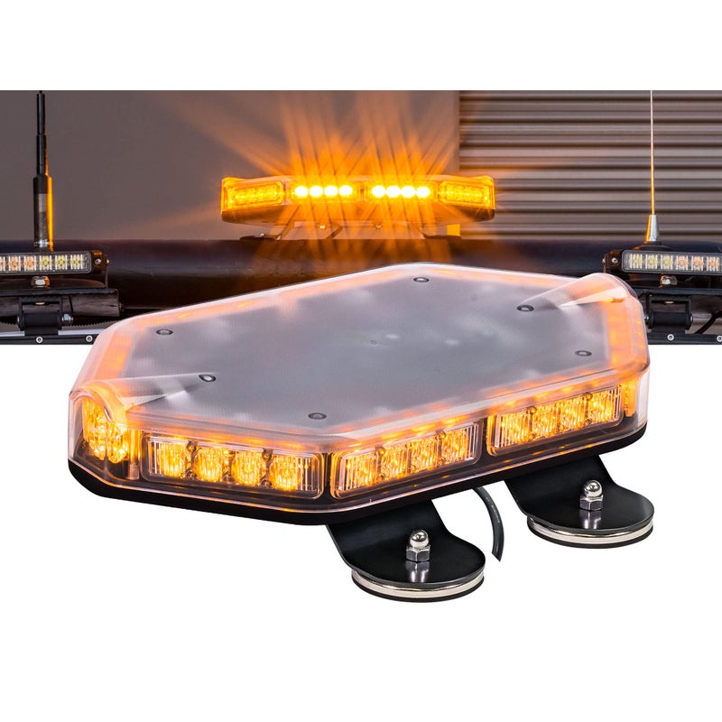 LAMPHUS NanoFlare NFMB40 12" 12V 40W AMBER LED Strobe Mini Light Bar [Magnet/Permanent Mount] Yellow Rooftop Rotating Safety Flashing Emergency Warning Beacon Lightbar for Work Truck Vehicle - Image 1